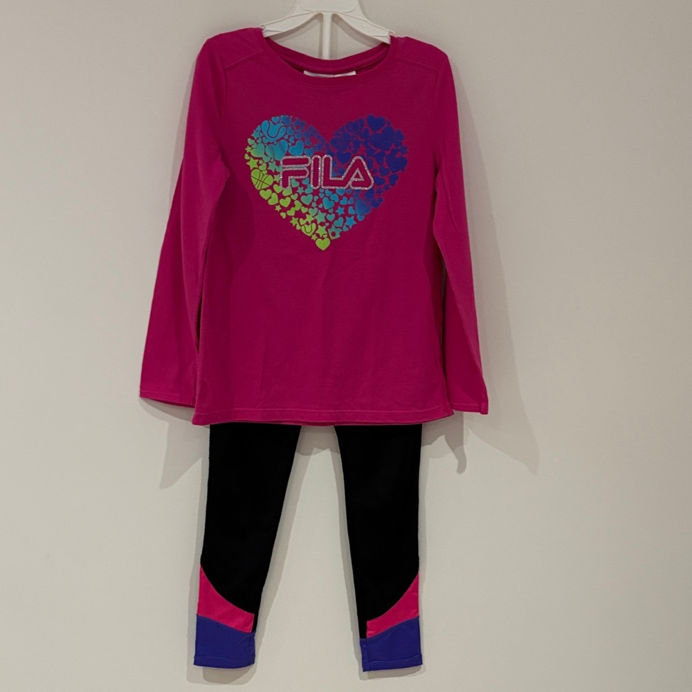 Fila Vibrant Pink Top and Black Leggings Set